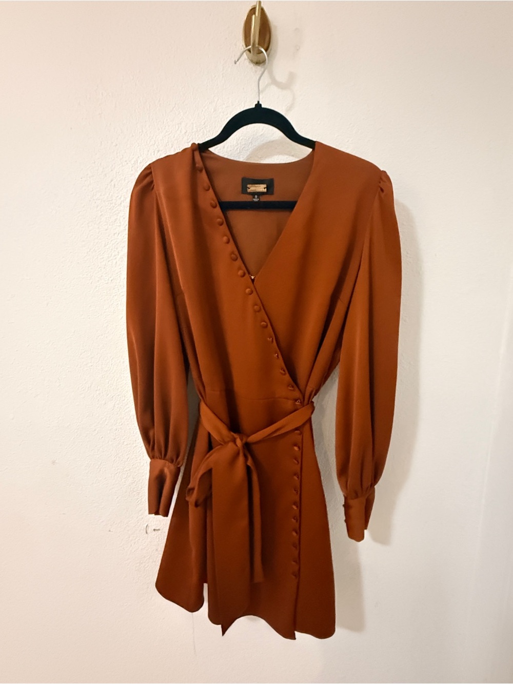 Alexia Admor Rust-Orange Wrap Long Sleeve Dress